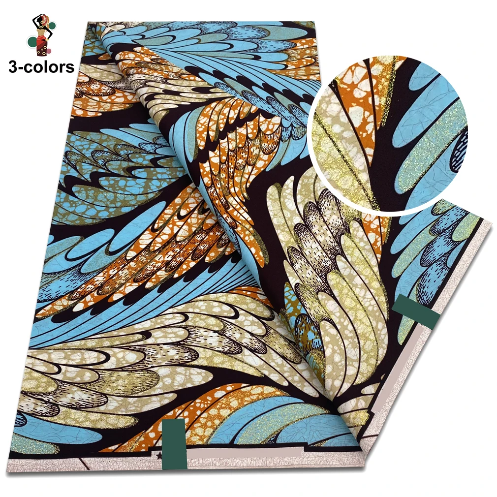 Glitter Golden Wax Fabric African Ankara Print Batik