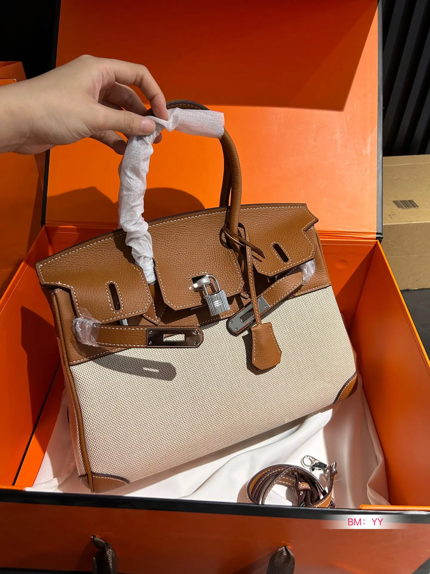 Hermes style copy1:1 Birkin Canvas Platinum Bag Cowhide Handbag