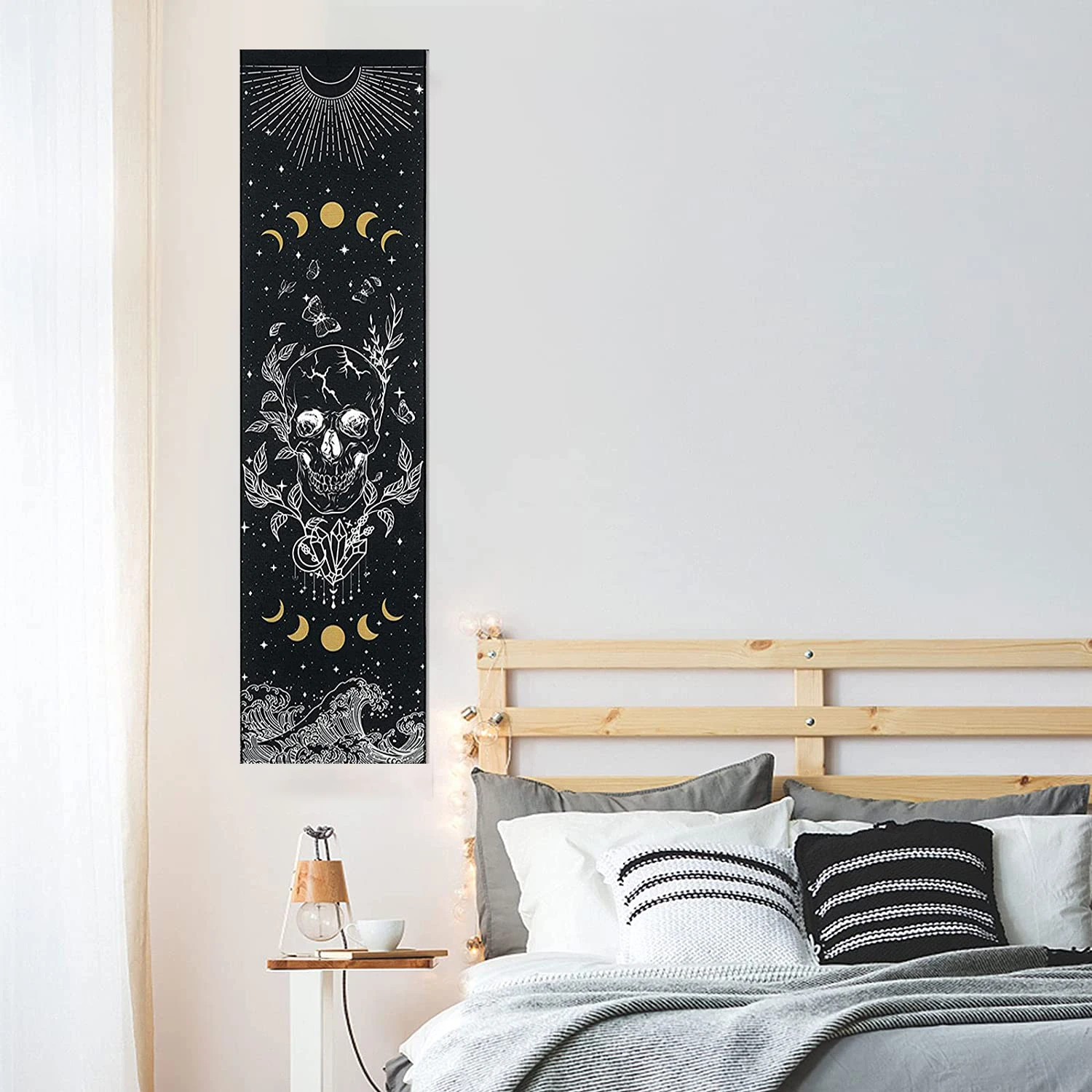 Description Picture 4 of itemSkull tapestry moon phase tapestry star starry wall hanging black skeleton Witchcraft Hippie butterfly tapestry room Decor