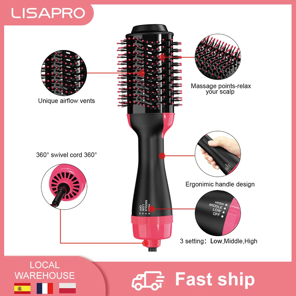 LISAPRO One-Step Hot Air Brush 2.0 Soft Touch Pink Hair Dryer Brush  Multifunctional Hair Styler Tool 3 IN 1 Blow Dryer Comb - AliExpress