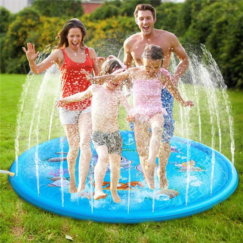 Inflatable Water Sprinkler Pad Water Sprinkler Pad Inflatable Water Mat Children Bathing Toys 100/170 CM Children Play Water Mat Summer Beach Inflatable Water Spray Pad Outdoor Game Toy Lawn Swimming Pool Mat Kids Toys
