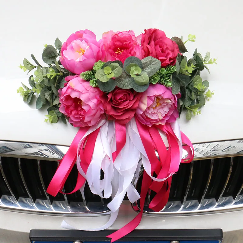 AUTODECO.NL - MIA WIT Trouwauto Versiering Witte Rozen met Linten - Bloemen op de Auto