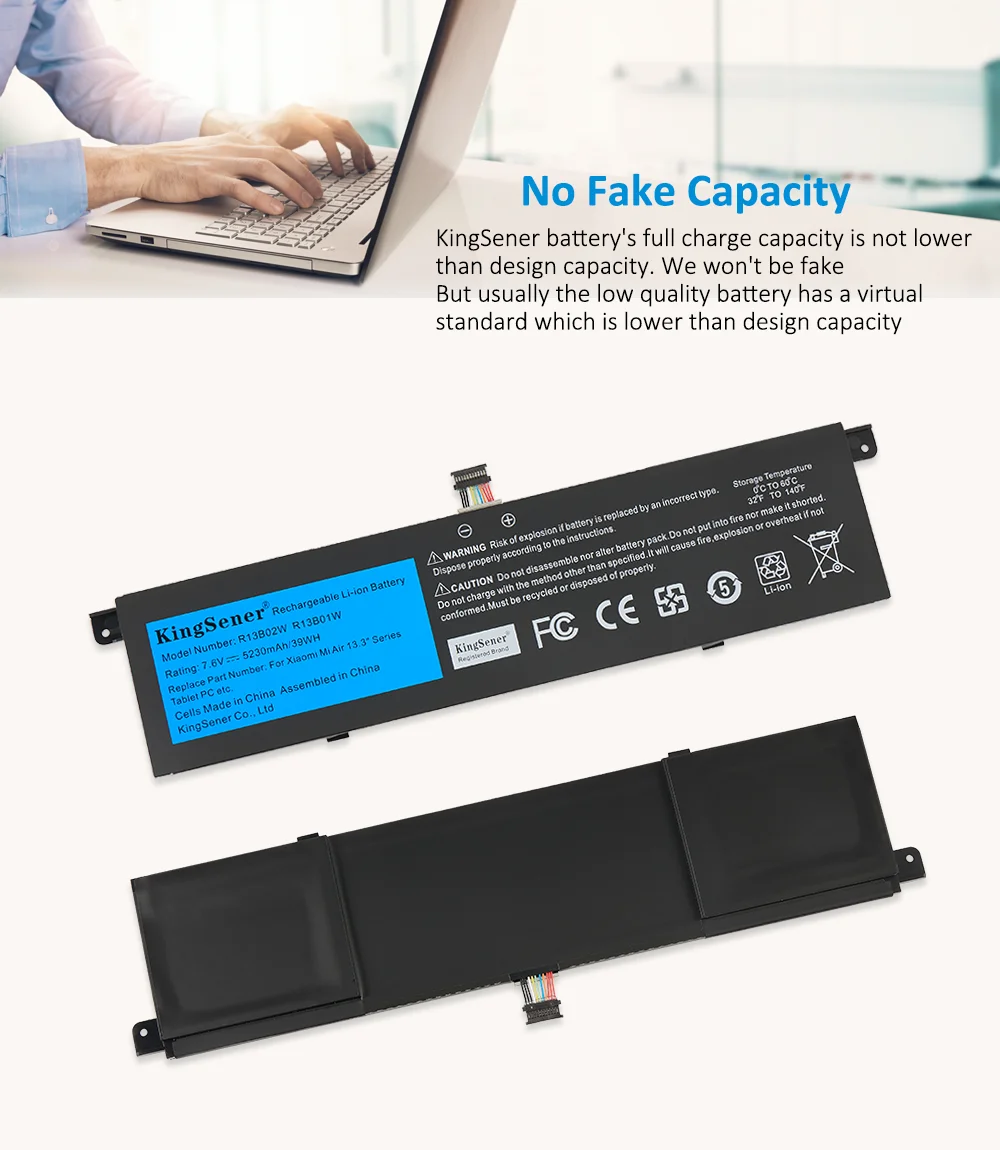 Kingsener-bateria do Portátil para Xiaomi mi Air Series Tablet pc 39wh Novo 7.6v 5230mah R13b01w R13b02w 13.3 - Imagem 3