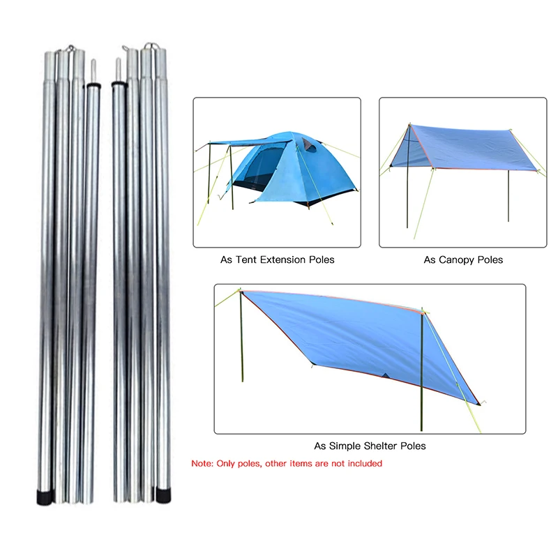 Adjustable Iron Awning Pole Tarp Pole Support Rods 2M 2 Pack
