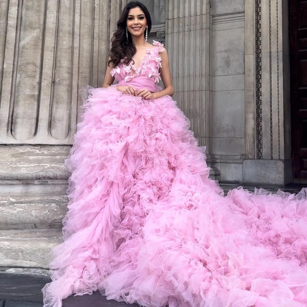 Ball Gowns Big Fluffy Prom Dresses Baby Pink Fluffy Evening Ball
