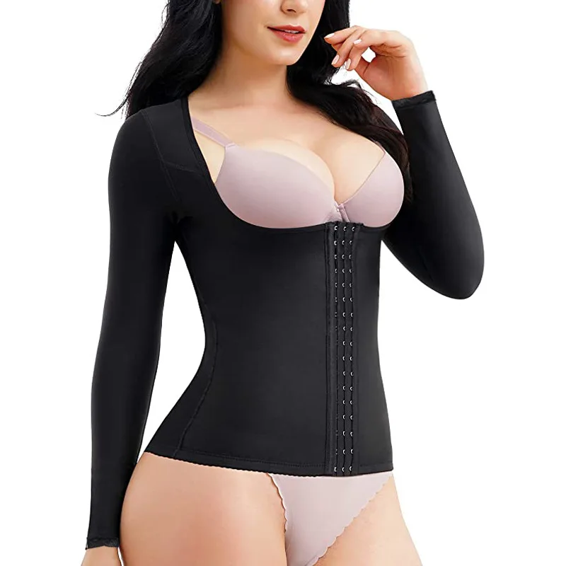 

New Shaping Top Three Breasted Waist Tight Long Sleeve Waist Tight Open Buttocks Tight Fitting Body Top for Women