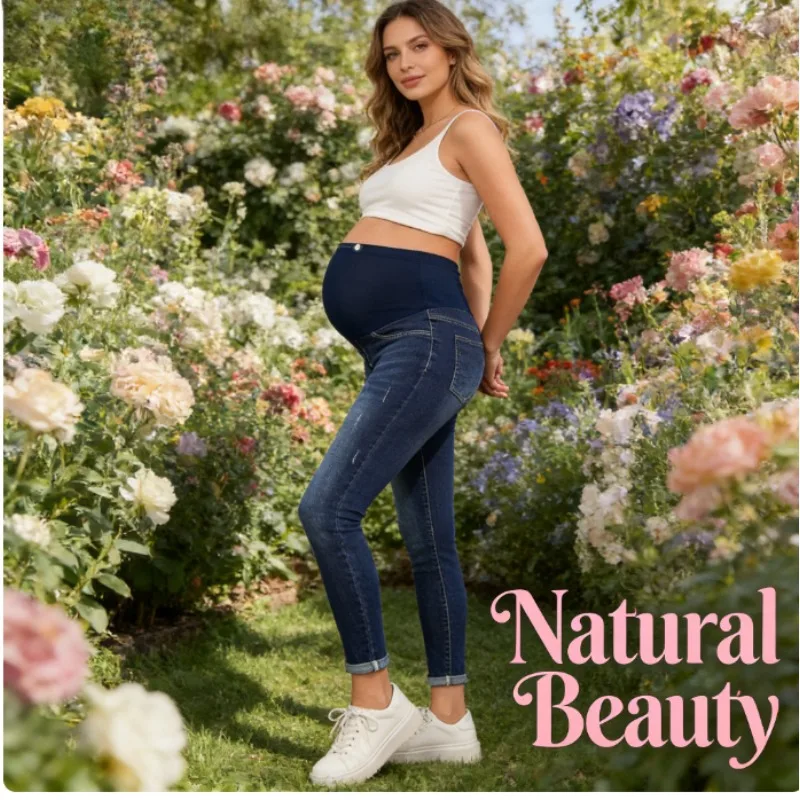 Pregnant Women's High Waisted Elastic Jeans Abdominal Maternity Pants Postpartum Casual Wear Autumn Winter Jeans