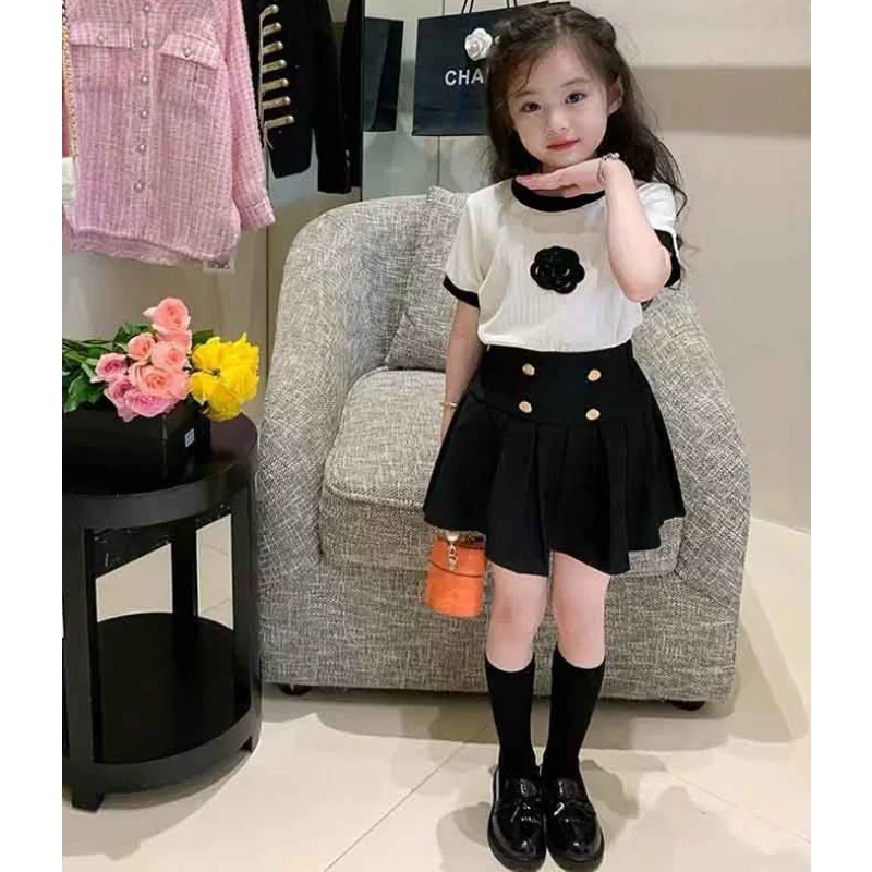 

two piece dress girl girl child dress Denim skirt Zhongdatong Princess 2024 set T-shirt summer dress short sleeve sundress child