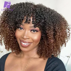 200 Density Ombre Afro Kinky Curly Wig Human Hair With Bangs Brazilian Remy O Scalp Top Bang Wigs Glueless For Black Women Luffy