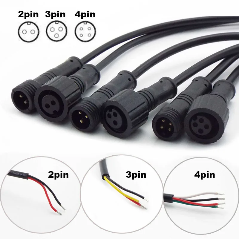 

2Pin 3Pin 4Pin 3A Power Cable Male Plug Female Jack Adapter Connector Wire 500V Connector Cords IP65 Waterproof L1