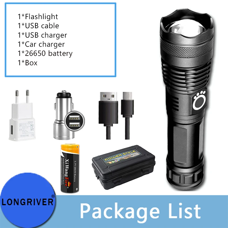 best pocket torch 2022 New Multifunctional USB Rechargeable LED Flashlight Super Bright Light 5 Modes Zoom Shockproof Flashlight Built-in Battery pen flashlights Flashlights