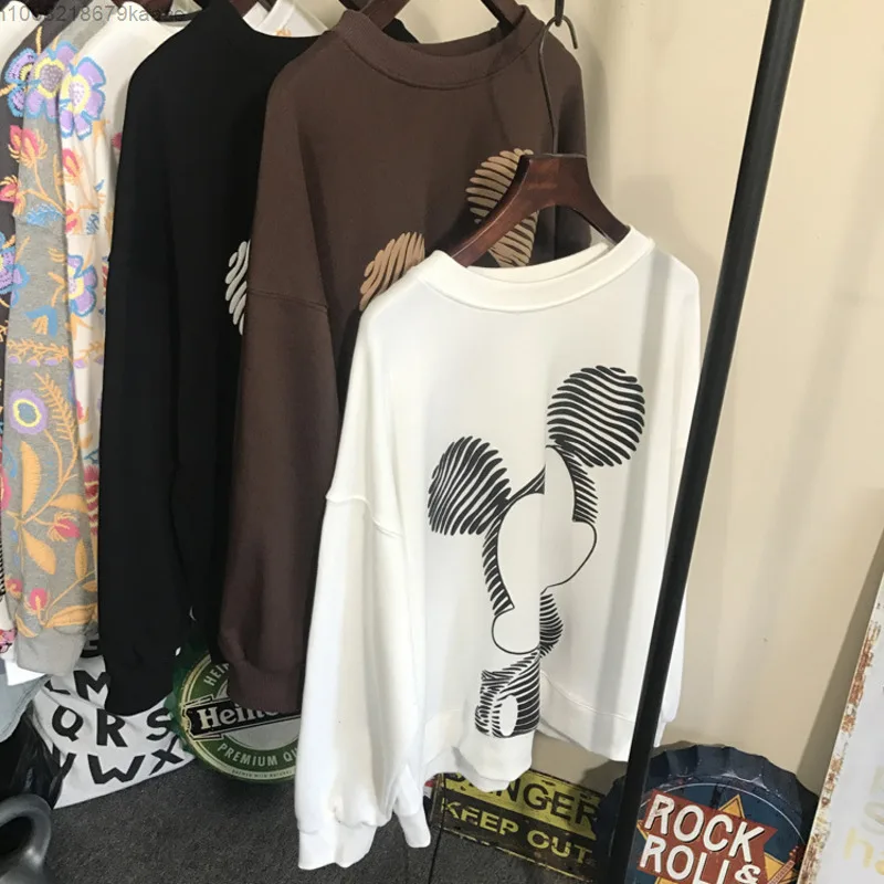 Disney Cartoon Mickey Print Long Sleeved Sweatshirt For Women Autumn And Winter New Trendy Loose Casual Versatile Round Neck Top 4