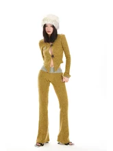 

Women Cardigan Knitted Wool Coat Female Girl Pants Suit Clothing