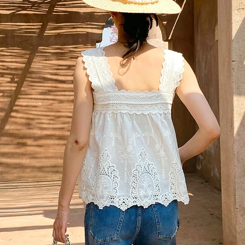 SweatyRocks Women's Boho Halter Top - Twist Front, Eyelet Embroidery, Ruffle Sleeveless Vacation Tank - View #10