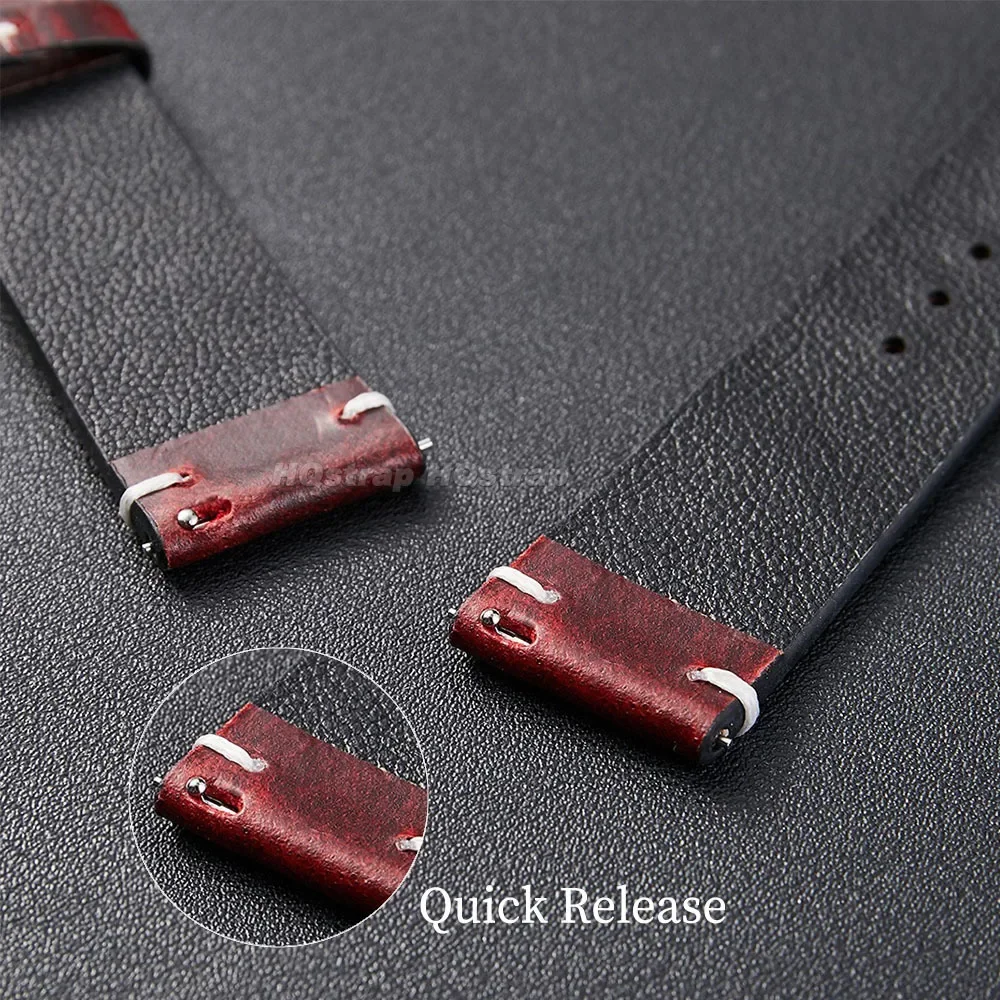 Premium Retro Oil Wax Leather Sport Watch Strap - Waterproof Quick Release Calfskin Wristband