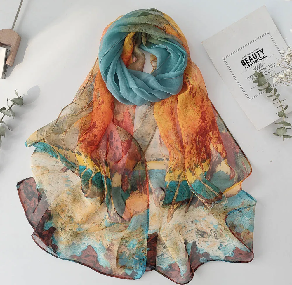 Elegant Women's Chiffon Georgette Bandana Scarf - Green Grass Summer Edition