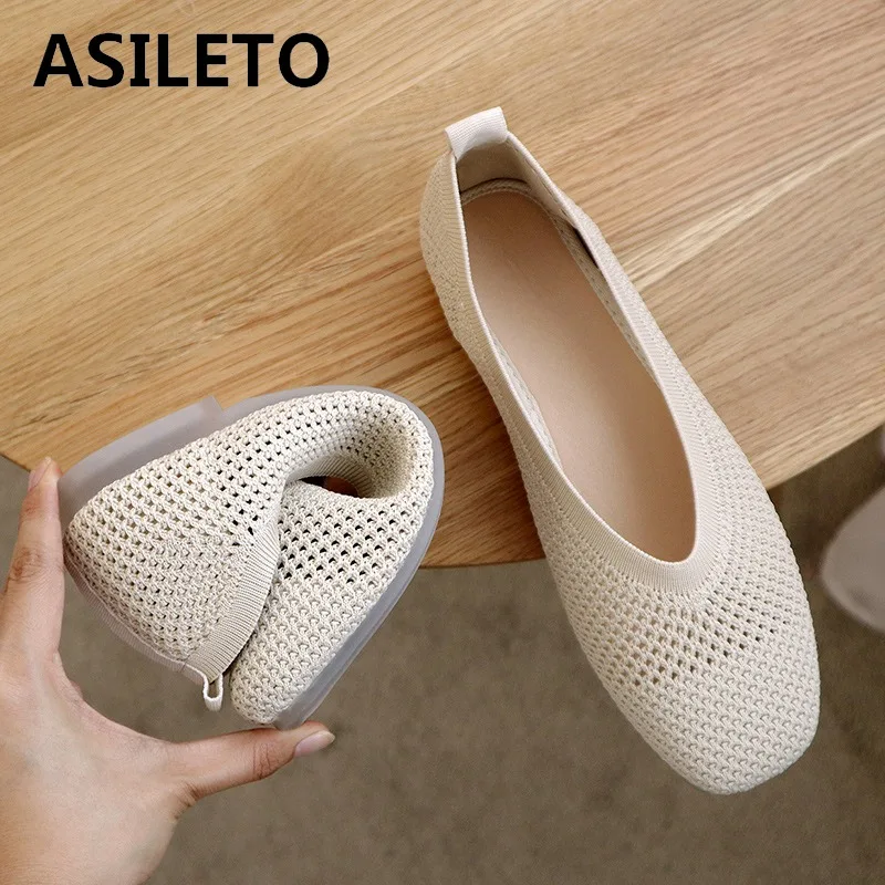Women Flats Ballet Breathable Knitted V Square Toe Moccasins Thick Heels Mixed Color Flat Ballerina Pregnant Stretchy Loafers 40 women shoes