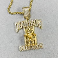 Hip Hop DEATHROW RECORDS Prisoner gold color Necklace with Rhinestones Pendant Accessories For Man Woman Iced Out Jewelry 1