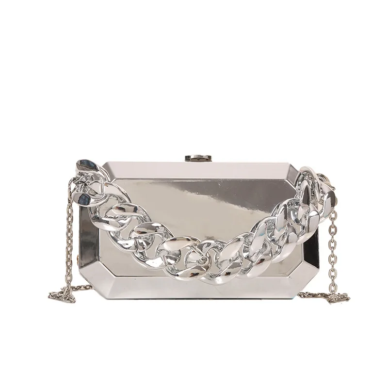 Shoulder Bags Women Evening Bag Gold Silver Metal Box Bag Women Dinner Bags Designer Shoulder Bags Luxury Party Purses Pvc Crossbody Bag
