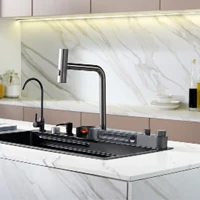 Robinet de cuisine à affichage numérique LED gris anthracite avec douchette extractible, multifonctionnel, eau chaude et froide, mitigeur moderne 2