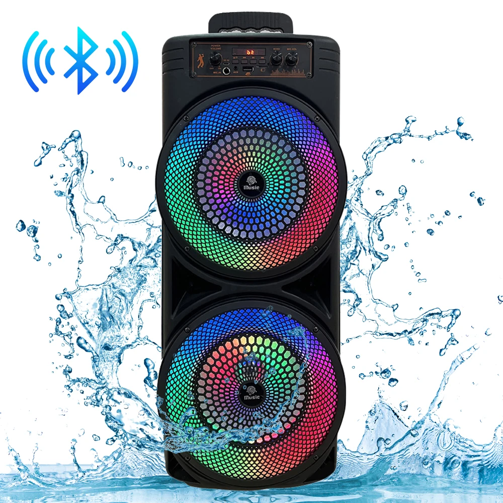 Portable Bluetooth Speaker USB/TF/AUX/FM/BT/MIC Loud Boombox Long Playtime Microphone In, Party Lights, USB, Radio, Remote