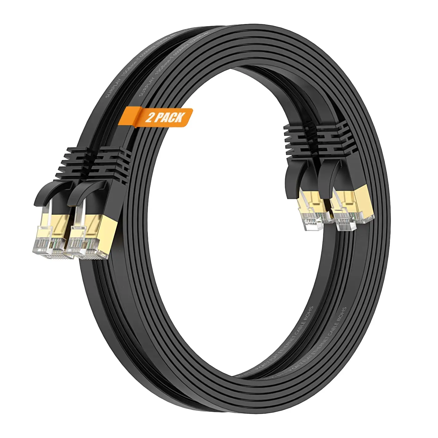 Cat7 Ethernet Cable 10FT-Black-10Gbps Shielded & GND Internet Network  Cord,High Speed Ultra Slim Cat 7 Flat Patch Cable