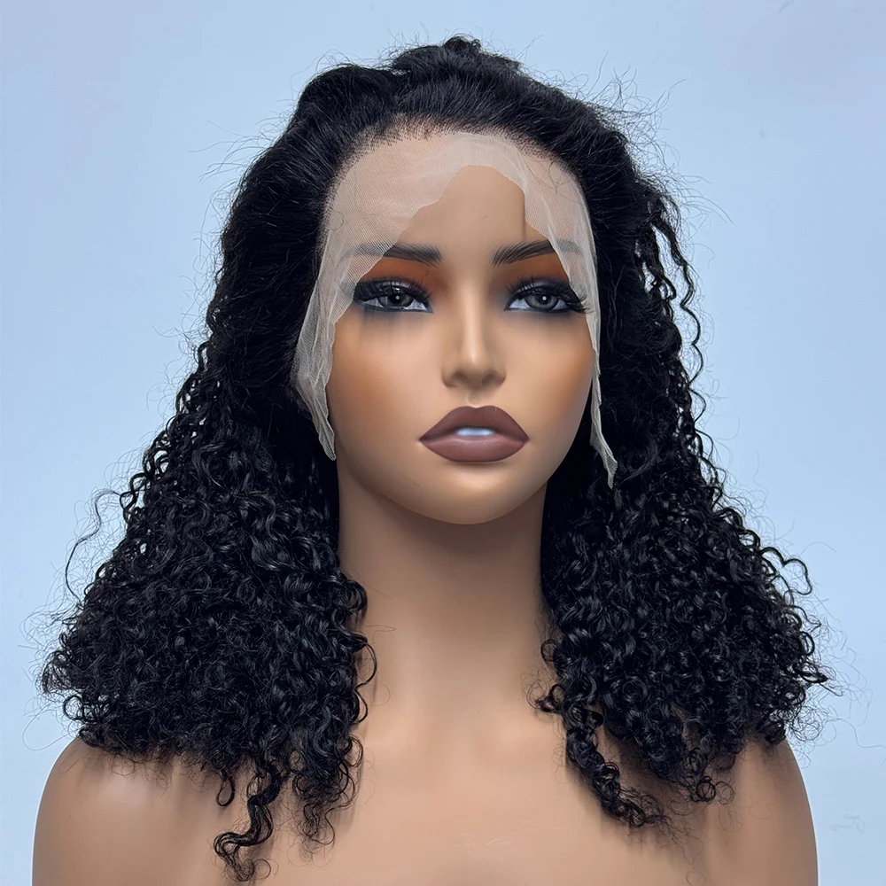 300% Density Pixie Curly Hair Wig Bob Kinky Curly Human Hair Wig 13x4 Transparent Lace Front Wig for Black Women