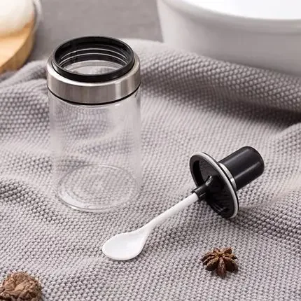 Convenient Transparent Container Spice Jars Seasoning Bottle with Spoon Salt&Pepper Shakers Sugar Glass Utensils Kitchen Tools
