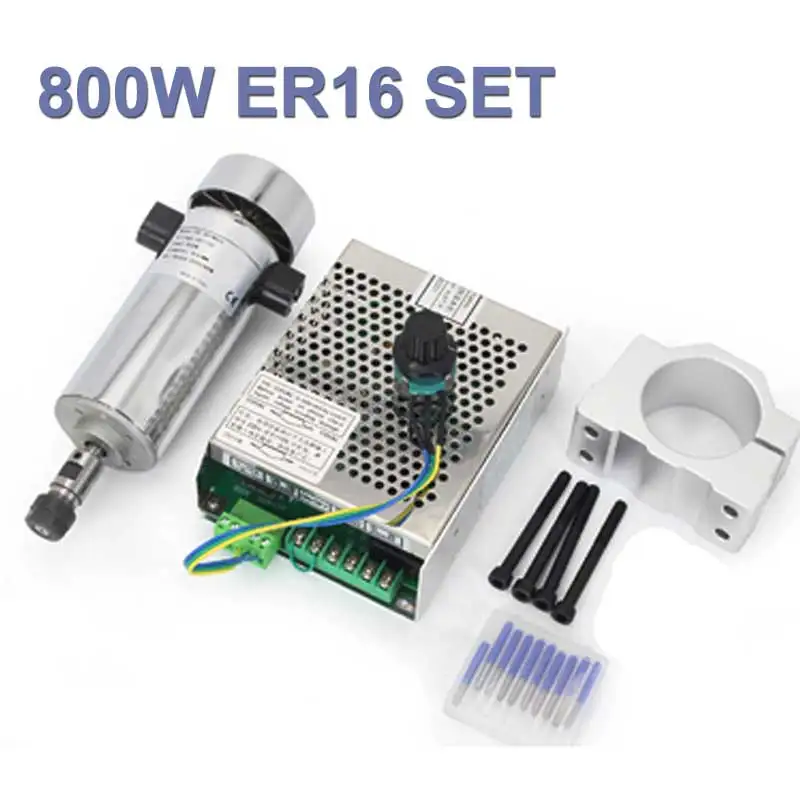 

Air cooled 0.8kw DC110V 20000RPM CNC spindleMotor Kit ER16/ chuck 800W Spindle Motor + Power Supply speed governor For Engraving