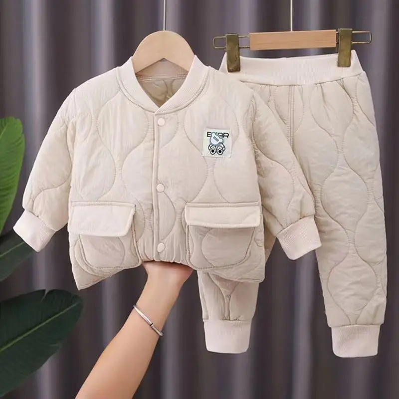

New Children's Autumn Winter Cotton Clothes Set For Boys Girl Warm Thick Jacket Pants Suit Casual Home Outdoor 2pcs Kids Outfits