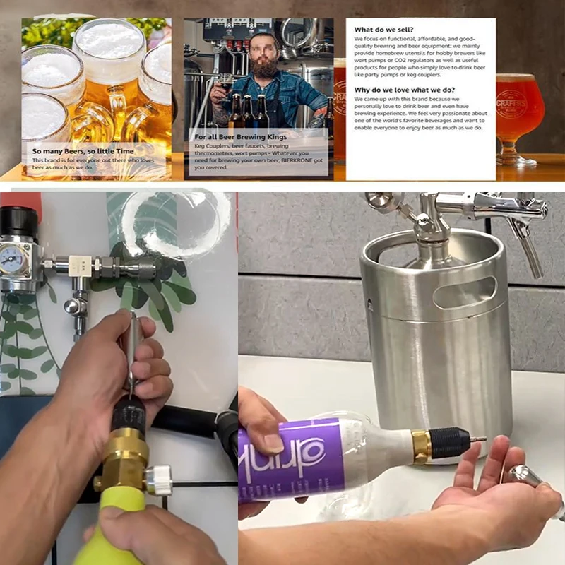 Refillable Gas Charging Parts Inflatable Station for Kitchen Homebrew Pneumatic Beverage Wine Cola Craft Brewing Accessories