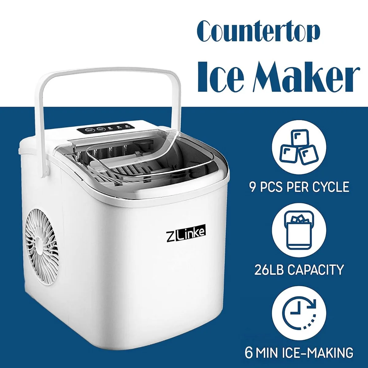 Countertop Ice Maker Machine, 6 Mins 9 Bullet Ice, 26.5lbs/24Hrs, Portable  Ice Maker Machine w/ Self-Cleaning, Pink | USA | NEW