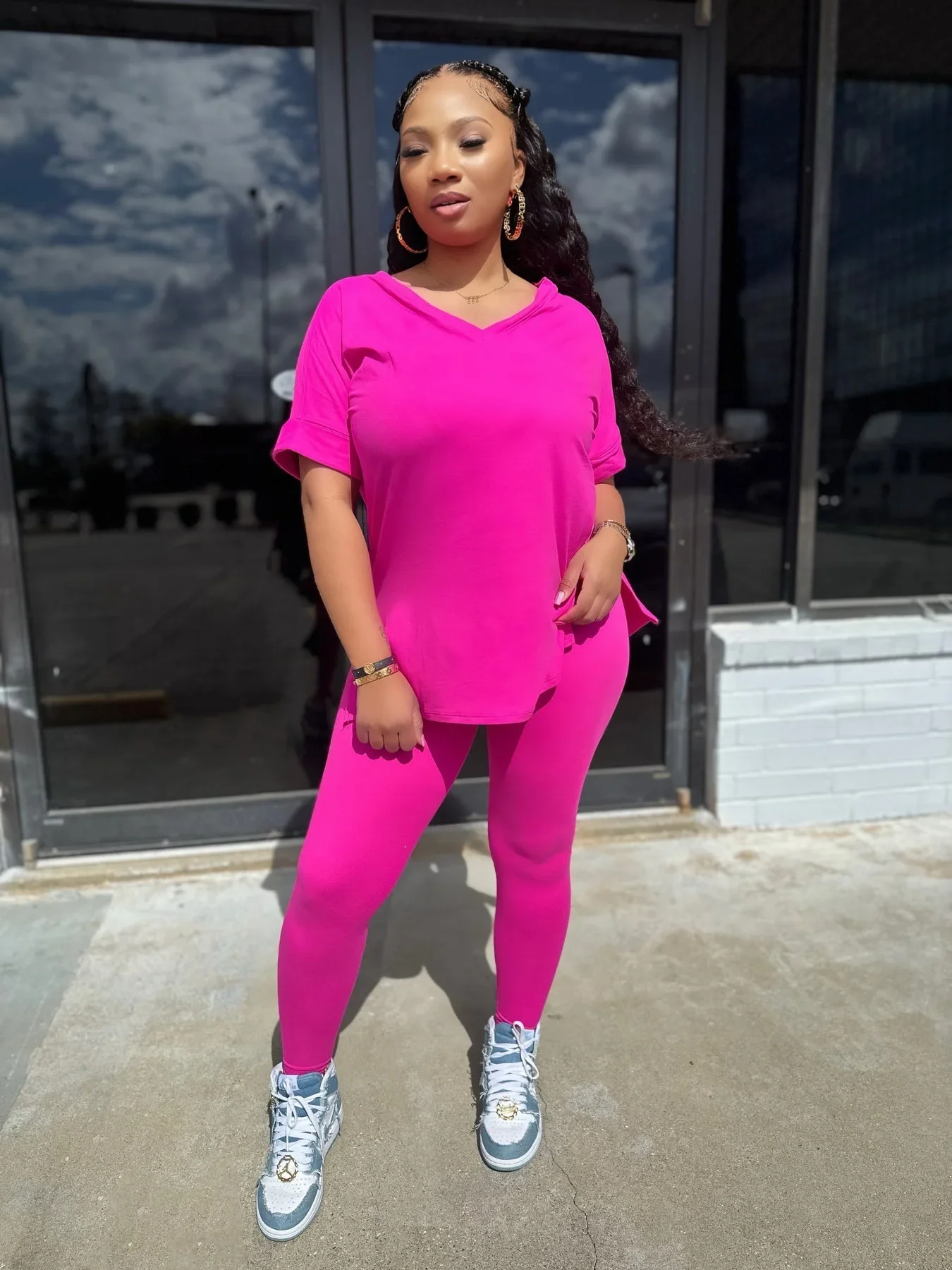 Solid V Neck Casual Loose Long Pant Set 2024 Summer 2 Two Pcs Sets Casual Tracksuits Street Outfits -- Color : Ivory - Size : XL