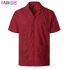 Wine Red Four-Pocket Cuban Guayabera Shirt Men Short Sleeve Camp Collar Shirt Male Embroidered Mexican Cigar Wedding Beach Shirt 1