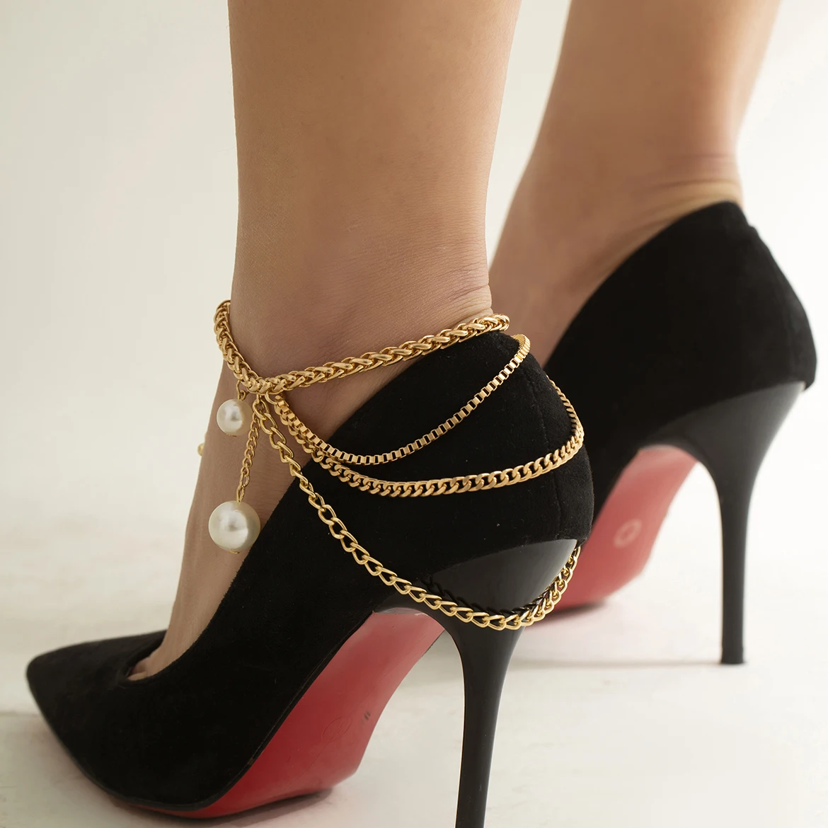 Stunning Polished Gold Tone Bead Ball Chain Ankle Bracelet Anklet, 9