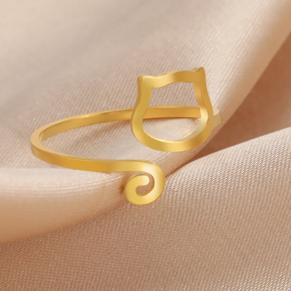 Trendy Cat Kitten Adjustable Rings Stainless Steel Animals Finger Rings for Women Jewelry - PeticaDeals
