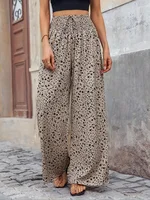 Women Fashion Plus Size 1XL-5XL Floral Print Wide Leg Pants Female Casual  Elegant Drawstring High Waisted Loose Long Trousers