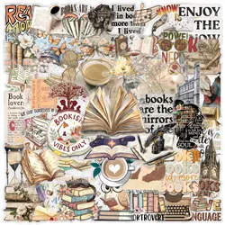 50PCS Retro Bookish DIY Transparent Sticker Set (MULTICOLOR)