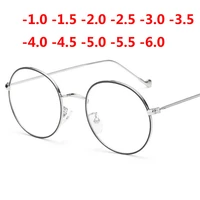 Metal Women Men Round Minus Prescription Eyeglasses With Degree Ultralight Finished Myopia Glasses Diopter 0 -0.5 -1.0 To -6.0 1
