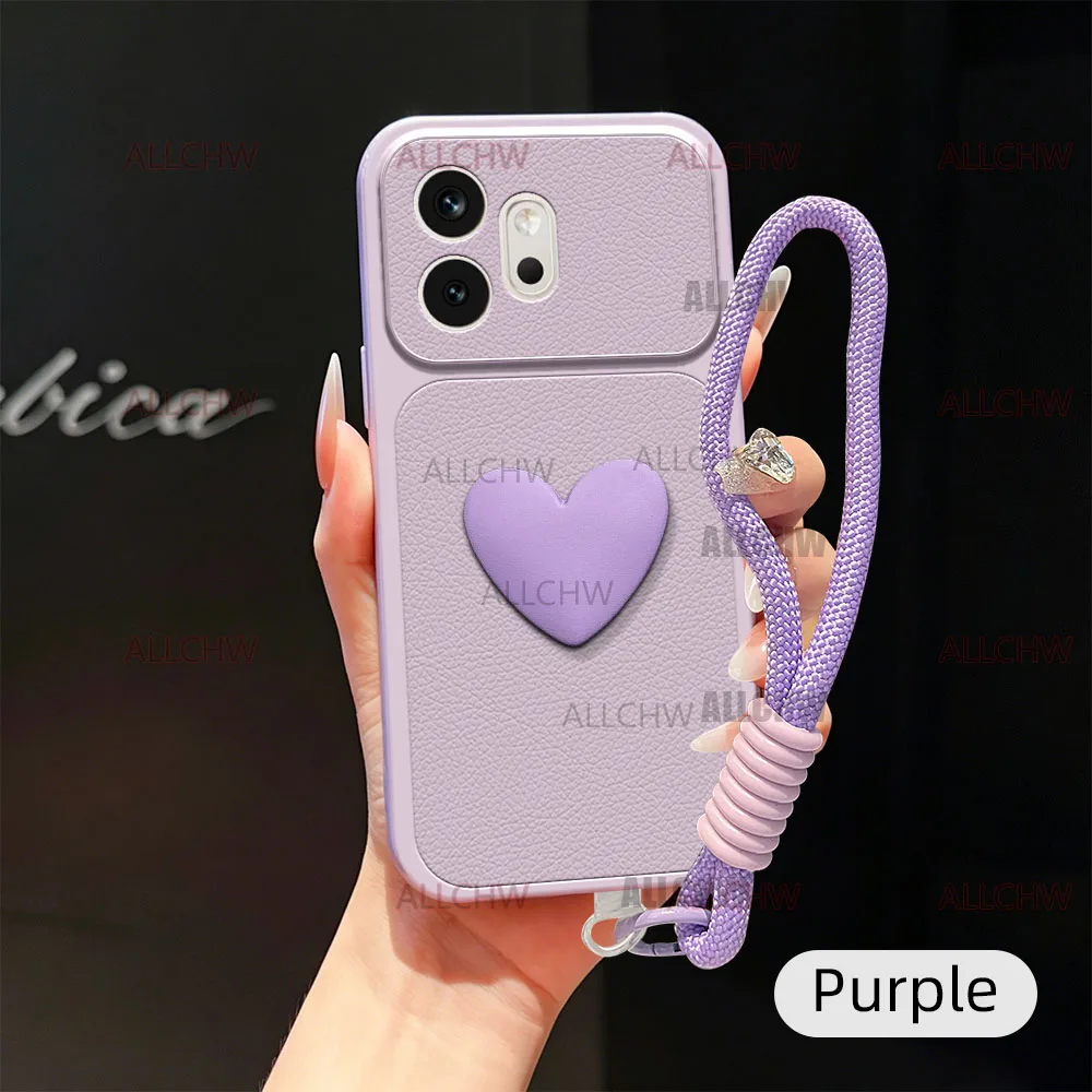 Luxury Leather Matte Love Heart Hand Strap Phone Case