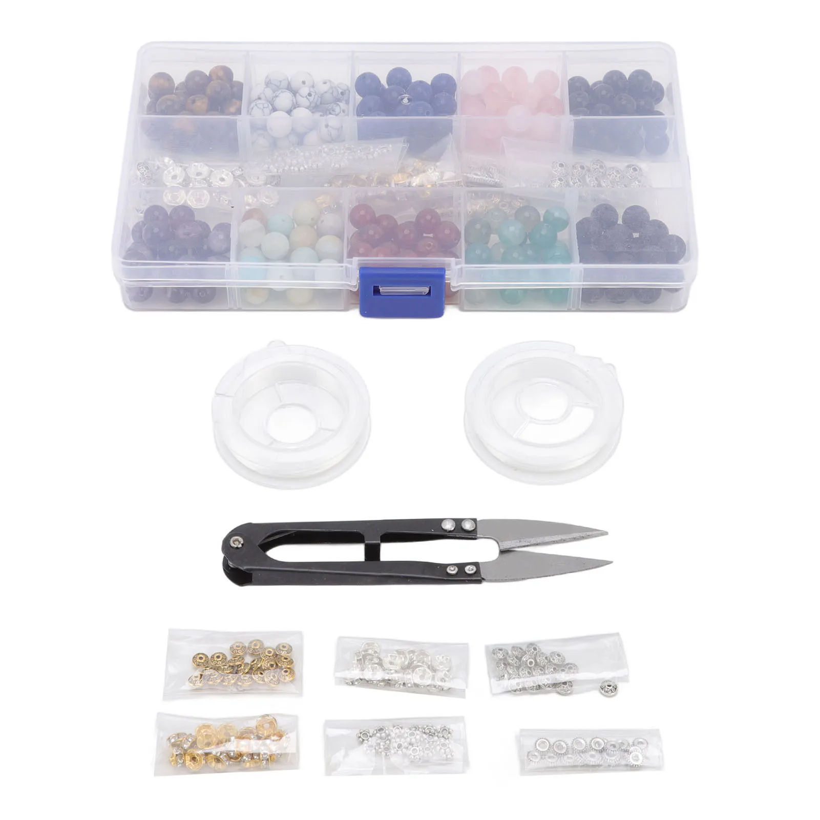 240pcs/set Lava Rock Stone Beads Kit 10 Styles Multicolors 8mm Diameter for DIY Bracelet Jewelry Making