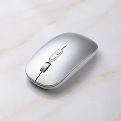 Slim Ergonomic Rechargeable Wireless Mouse with Silent Click and Adjustable DPI (Silver)