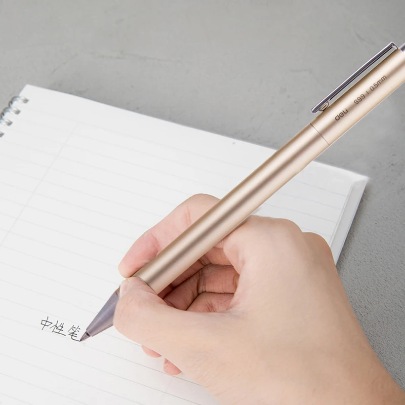 Deli Stainless Steel Metal Gel Pens, 0.5mm Fine Point Ballpoint Bullet Tip Writing Pen with Black Blue Red ink Refills Rods