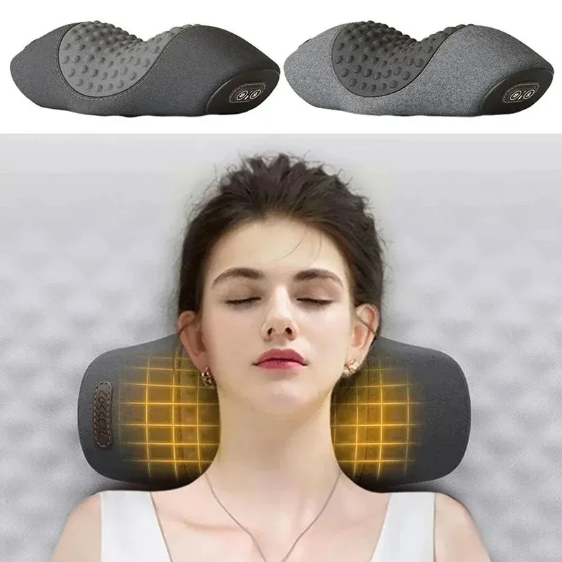 Electric Neck Massage Pillow Heating Vibration Neck Massager Back Cervical Traction Relax Sleeping Memory Foam Spine Support
