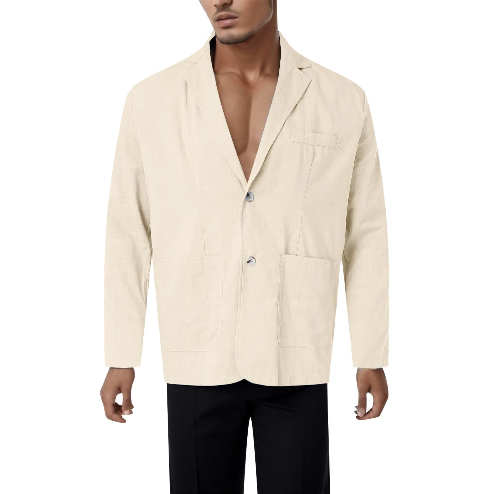 Mens Blazer Spring Autumn Casual Linen and Cotton Safari Suits Solid Color Oversize Coat
