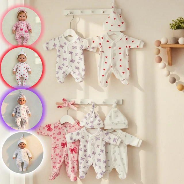 Barboteuse pour bébé, 4 Styles, tenues les plus mignonnes pour poupées nouveau-nés de taille 8 à 9 pouces, doux au toucher, vêtements faits à la main de haute qualité avec chapeau 1