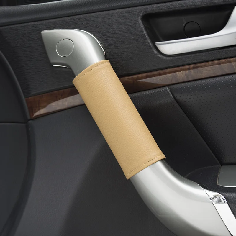 Premium Car Interior Door Handle Protector Covers - PU Leather Upholstery Armrest Trim, Set of 2