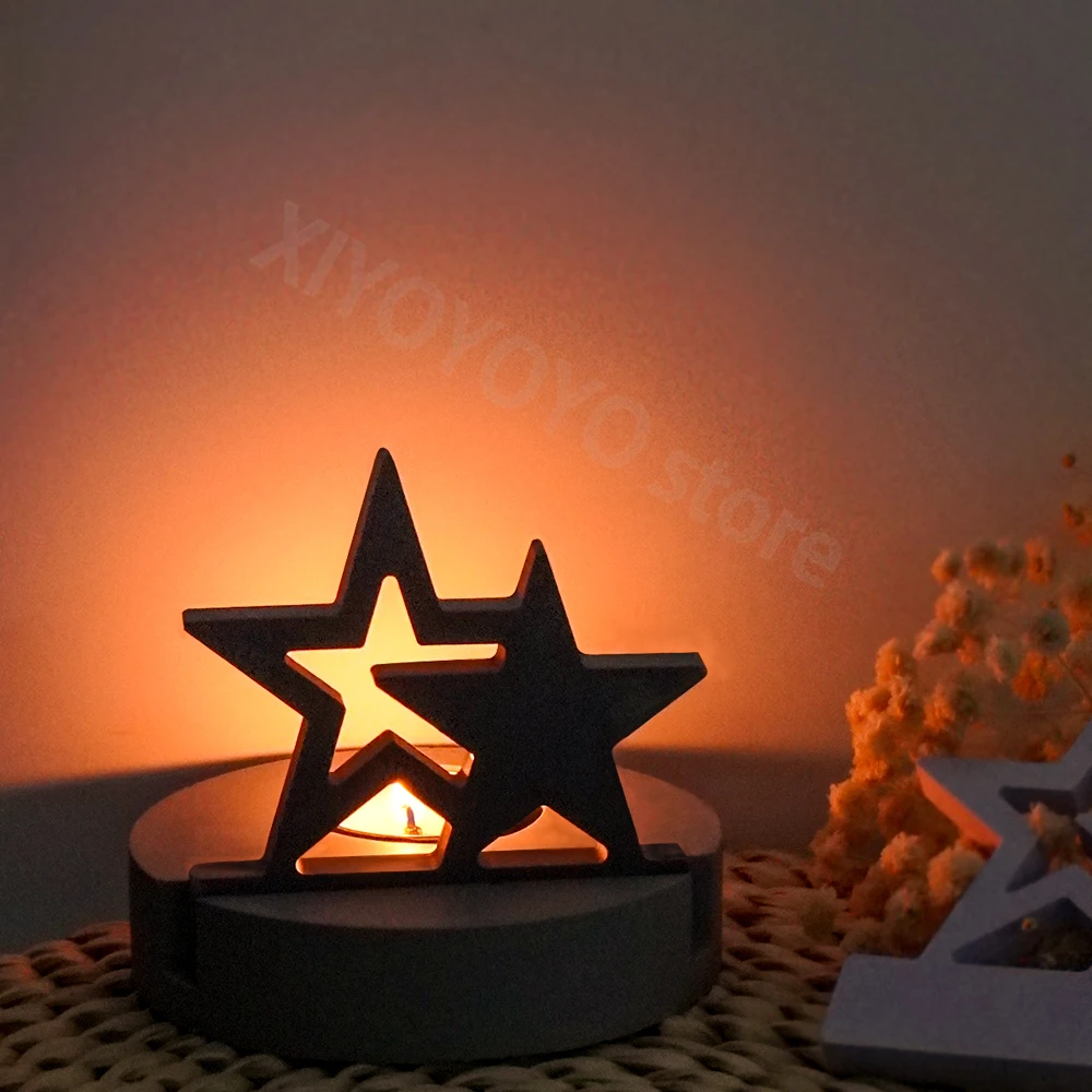 Silicone Mold Double Star Candlestick Silicone Mold DIY Hollow Stars Candle Holder Plaster Cement Mould Epoxy Resin Craft Molds Home Art Decor