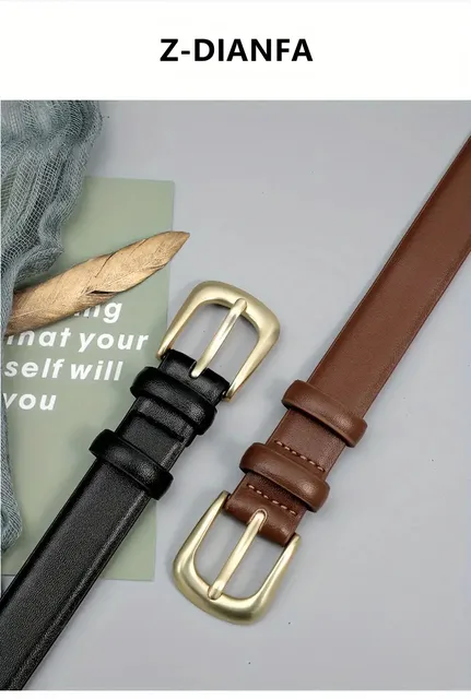 CR Ceinture En Cuir Marron Clair Avec Boucle Dorée Pour Pantalon