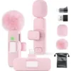 Mini Wireless Lavalier Microphone for iPhone 16/15/14 Android, Pink Lapel Mic with Noise Reduction, 12H Battery, 65ft Range 1